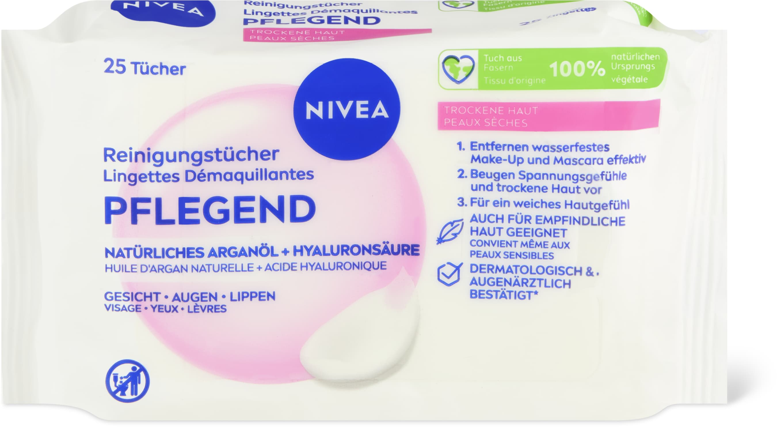 Nivea Salviettine detergenti nutrienti Olio di argan naturale, acido ialuronico